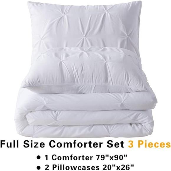 White Pinch Pleat Comforter 3 Pieces Down Alternative Queen or Full Size - Picture 5 of 6